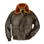 Brown Navy Flight Shearling Collar Premium Leather Jacket